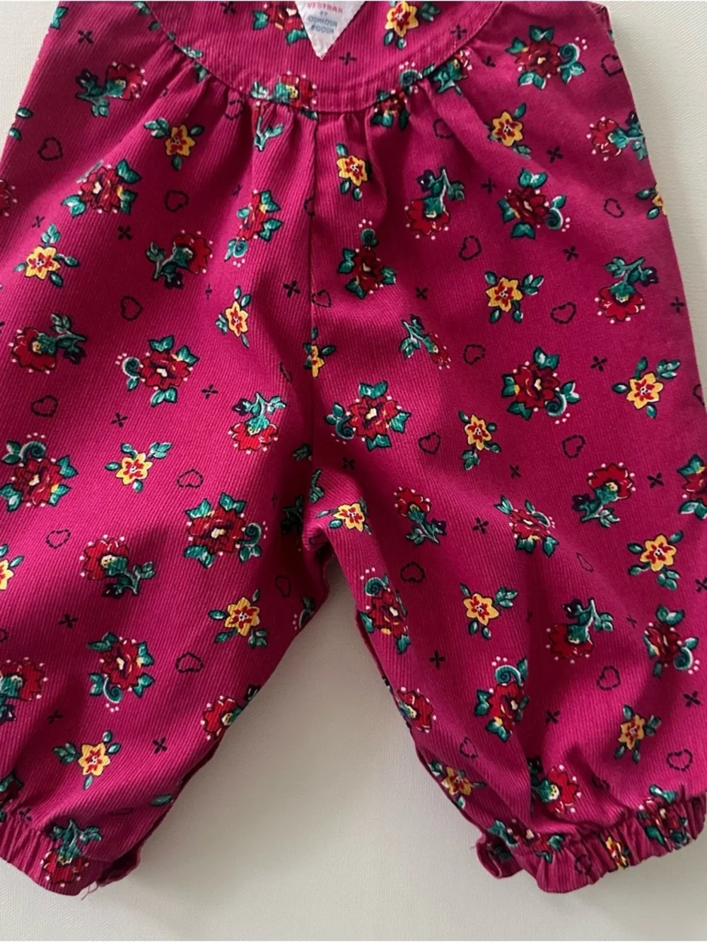 OshKosh B'gosh 6-9 Months Baby Girl Pink Floral Corduroy Overalls Vintage USA